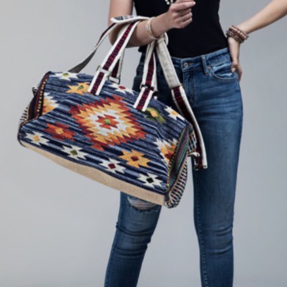 Handmade Southwestern Aztec Tribal Print Duffel Bag - Picture 3 of 10